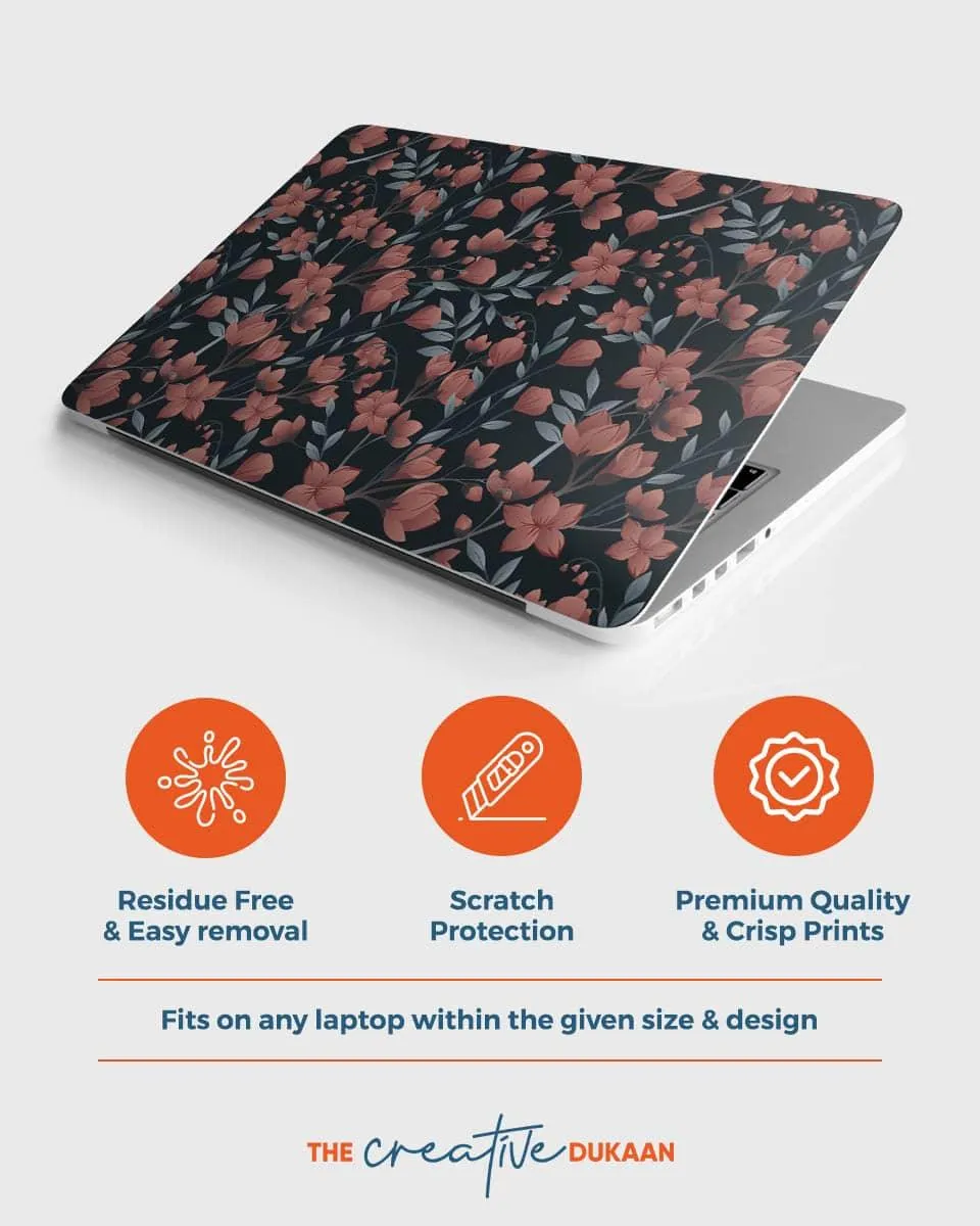 Floral Laptop Skin With Flower Printed Design on Black Background