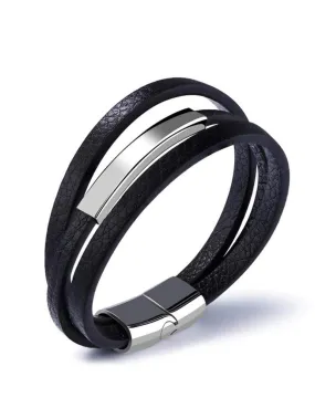 Karatcart 3 Layer Metal Stainless Steel Leather Bracelet for Men