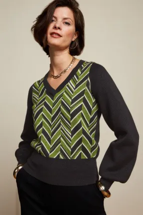 KING LOUIE Posey Green V Neck Holis Top