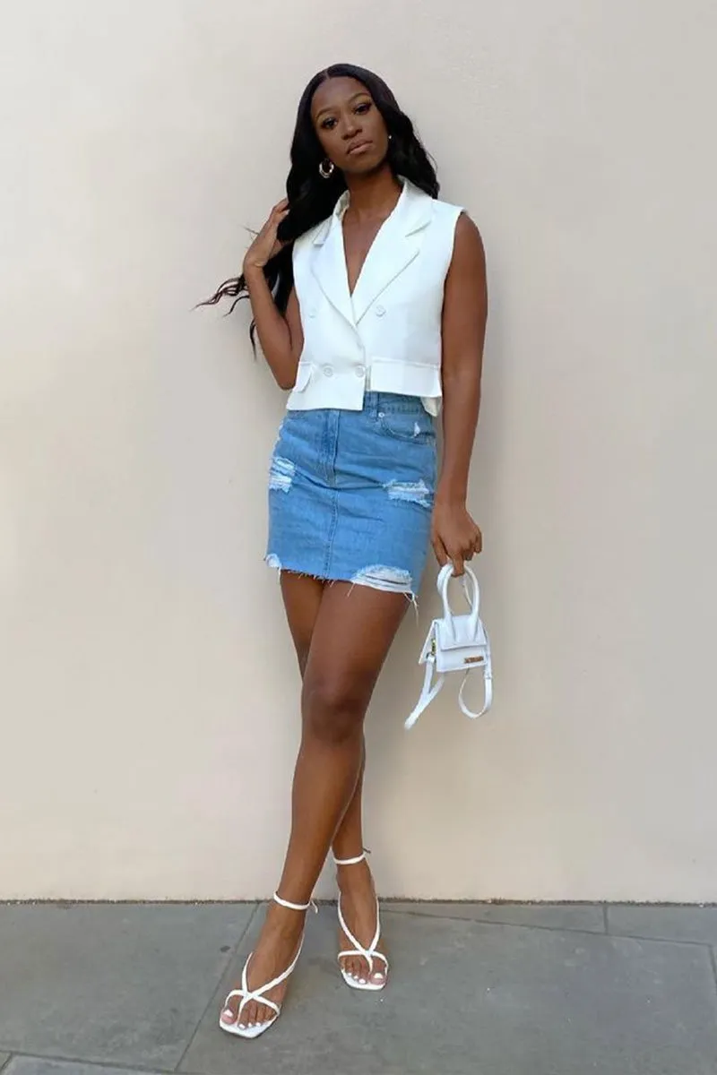 Light Blue Distressed Denim Mini Skirt - Joya