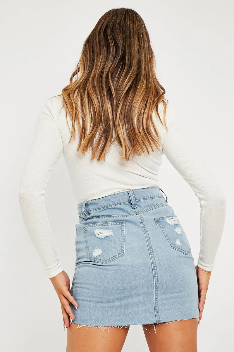 Light Blue Distressed Denim Mini Skirt - Joya