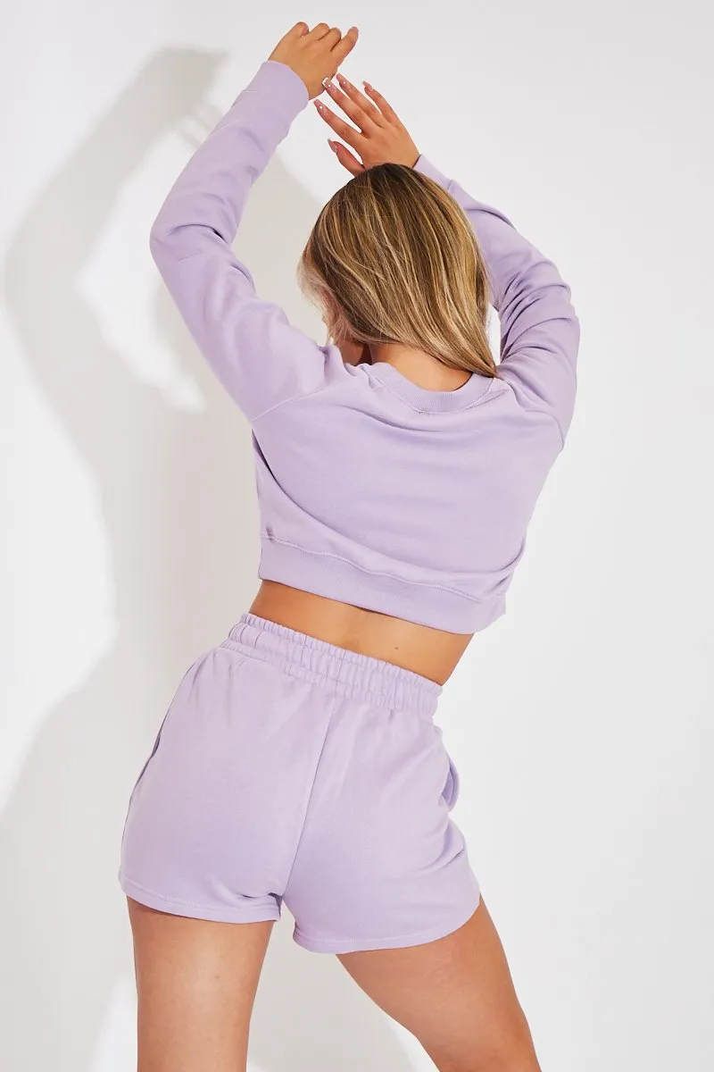 Lilac Cropped Sweatshirt   Shorts Lounge Co-ord - Timara