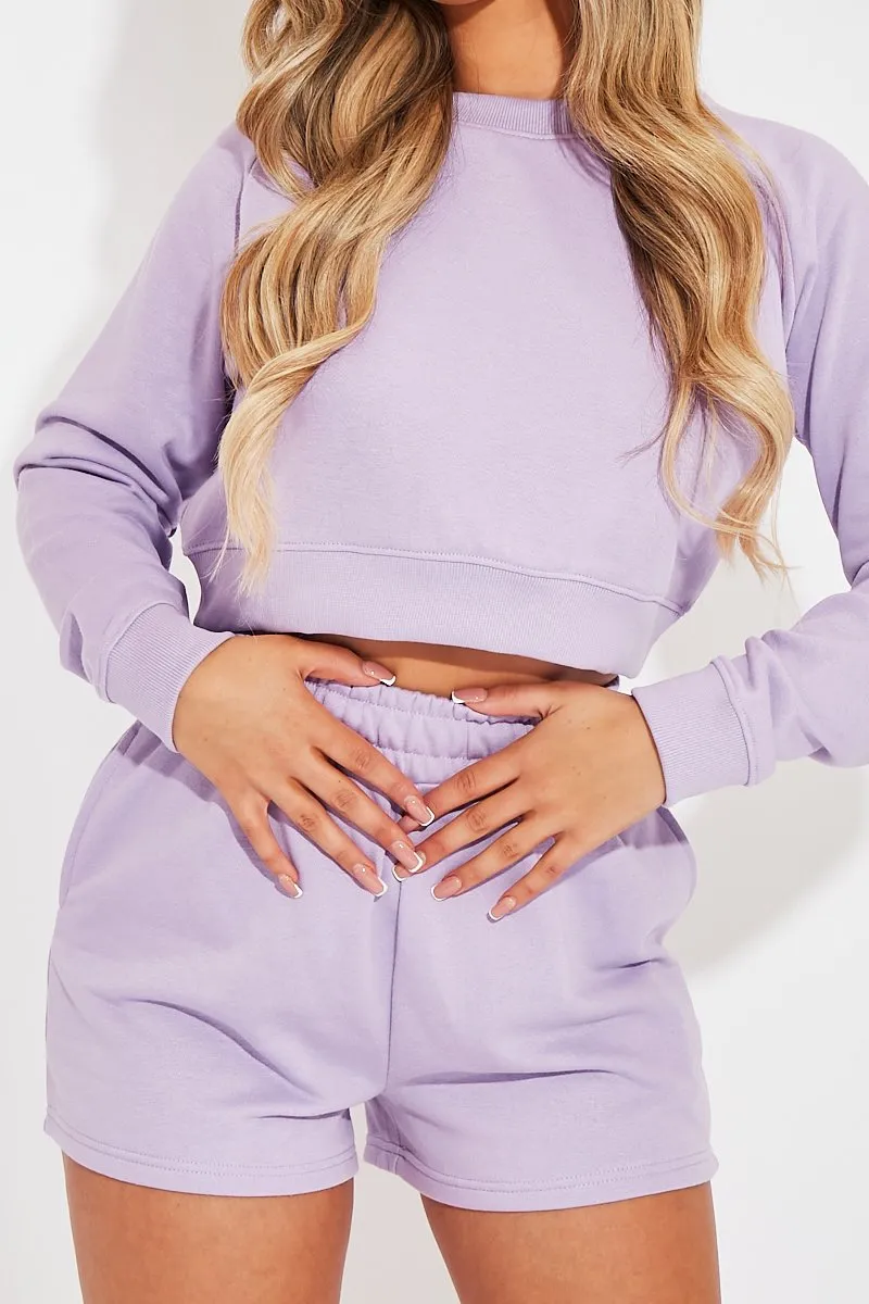 Lilac Cropped Sweatshirt   Shorts Lounge Co-ord - Timara