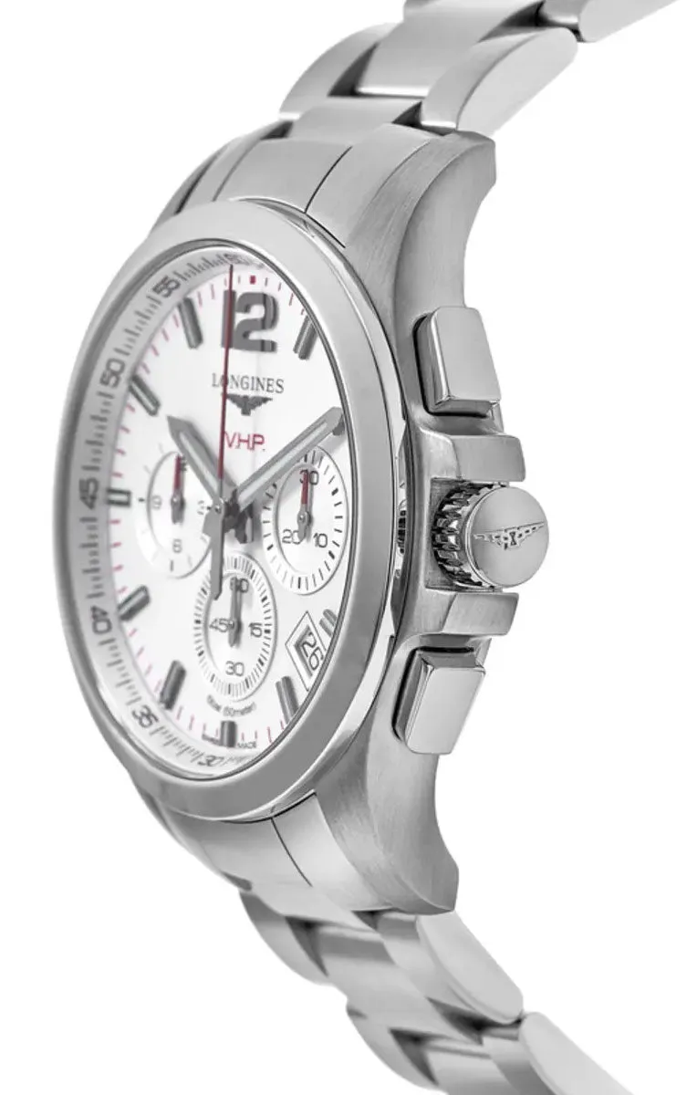 Longines Conquest V.H.P. Chronograph Stainless Steel Silver Dial Perpetual Calendar Date Quartz Mens Watch L3.717.4.76.6