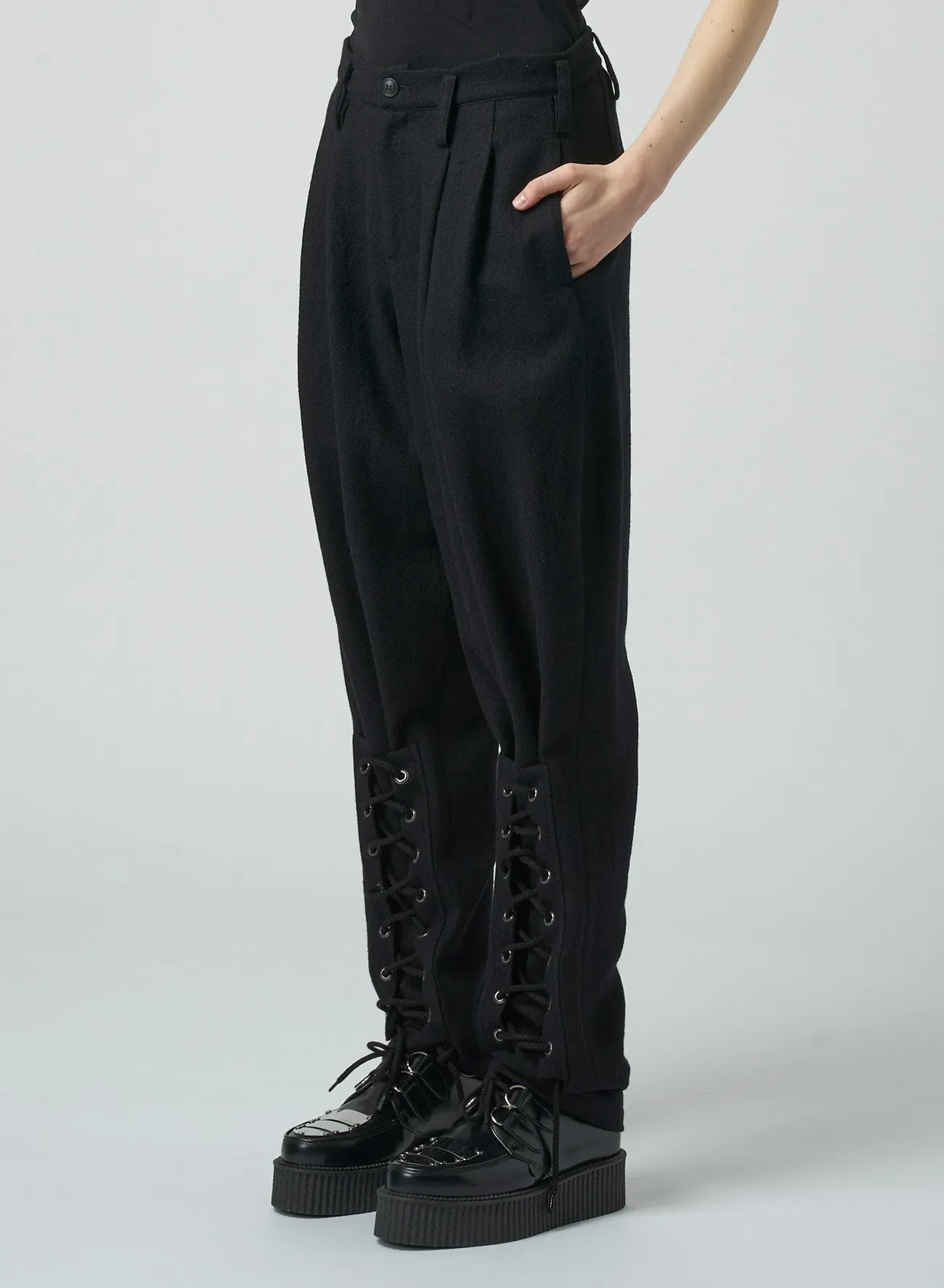 LOW TWIST SERGE PANTS WITH LACE-UP DETAILS