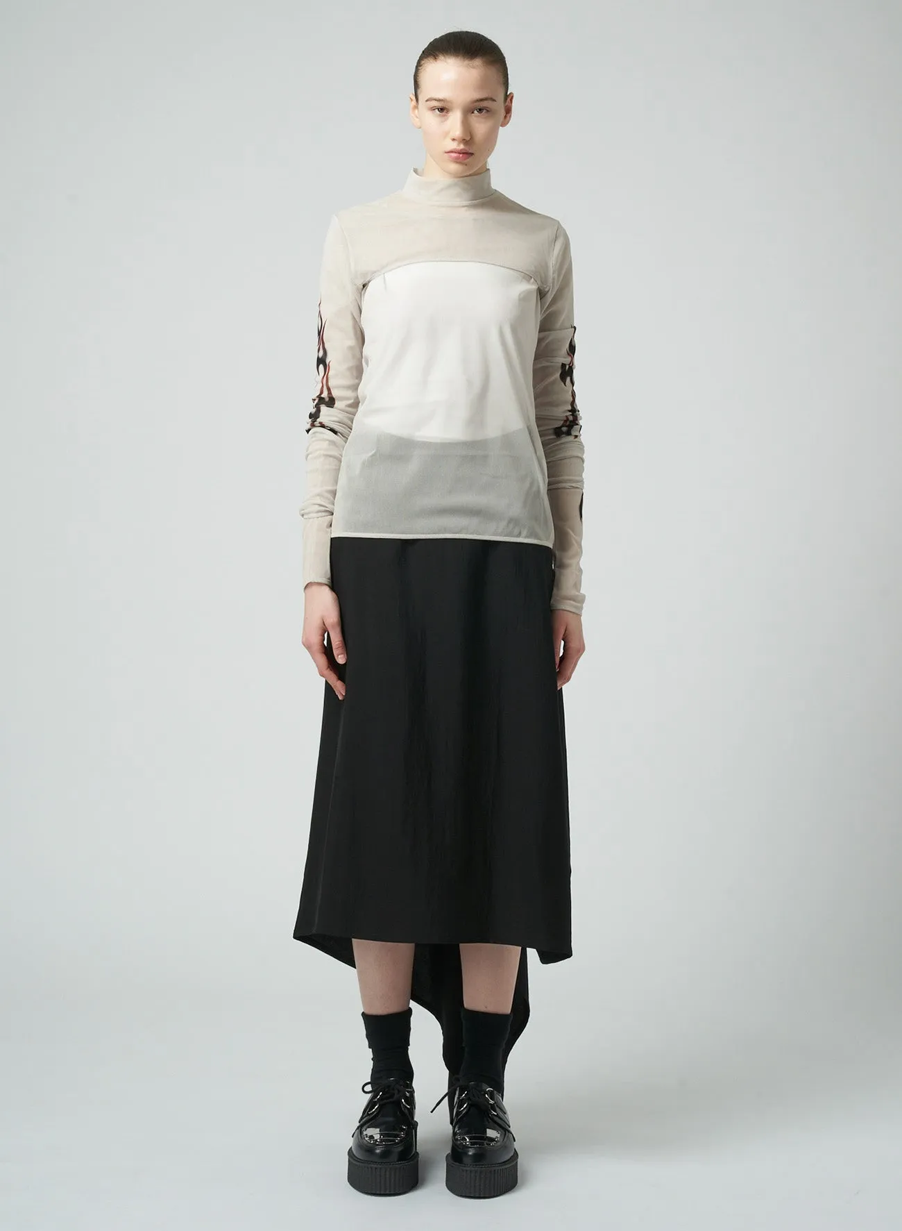 LYOCELL/RAYON GABARDINE SKIRT WITH ASYMMETRIC HEMLINE