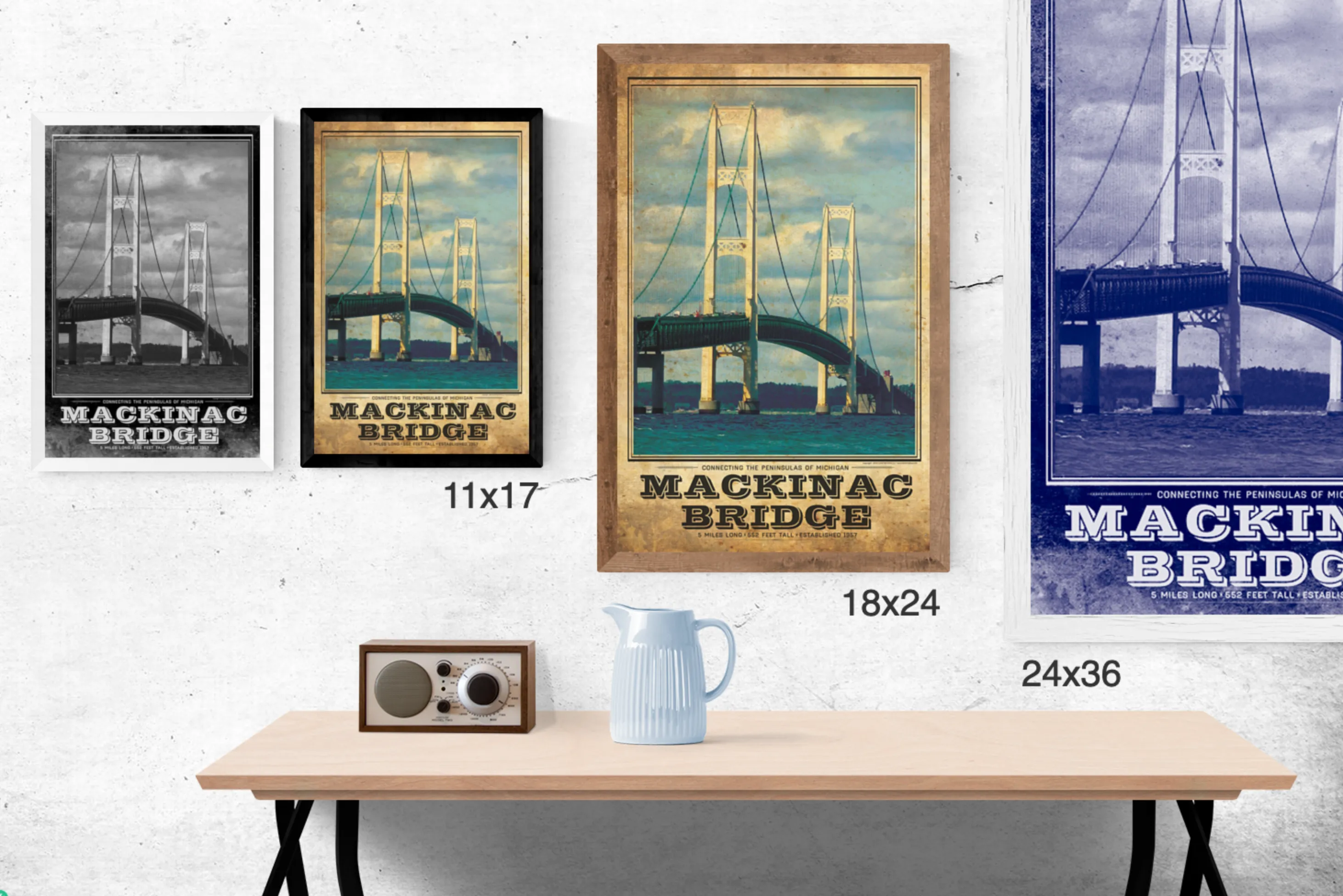 Mackinac Bridge Vintage Travel Poster