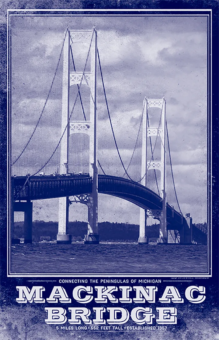 Mackinac Bridge Vintage Travel Poster