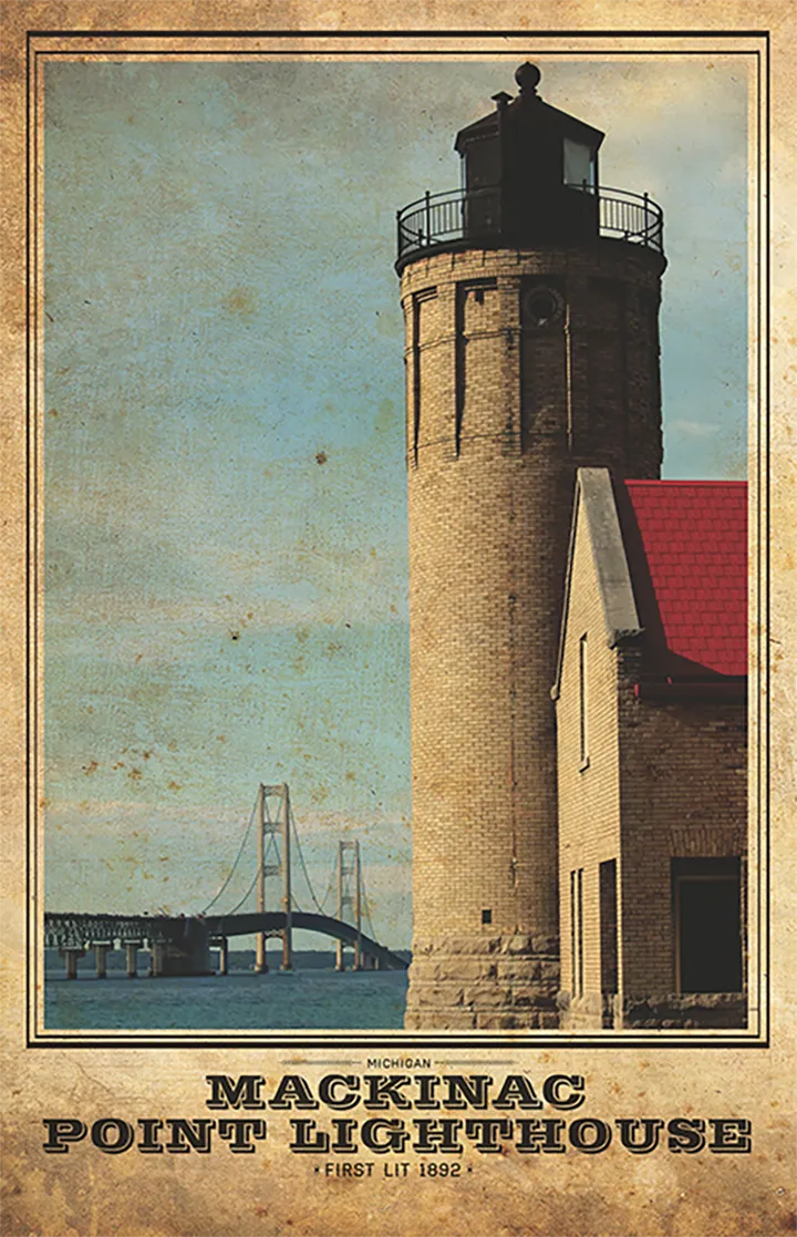 Mackinac Point Lighthouse Vintage Travel Poster