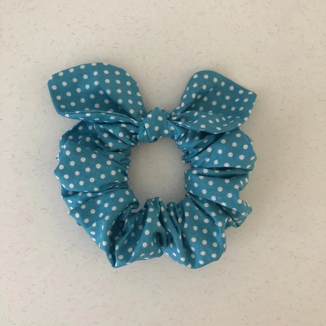 MINI Bow Scrunchie - Duck Egg Polka Dot