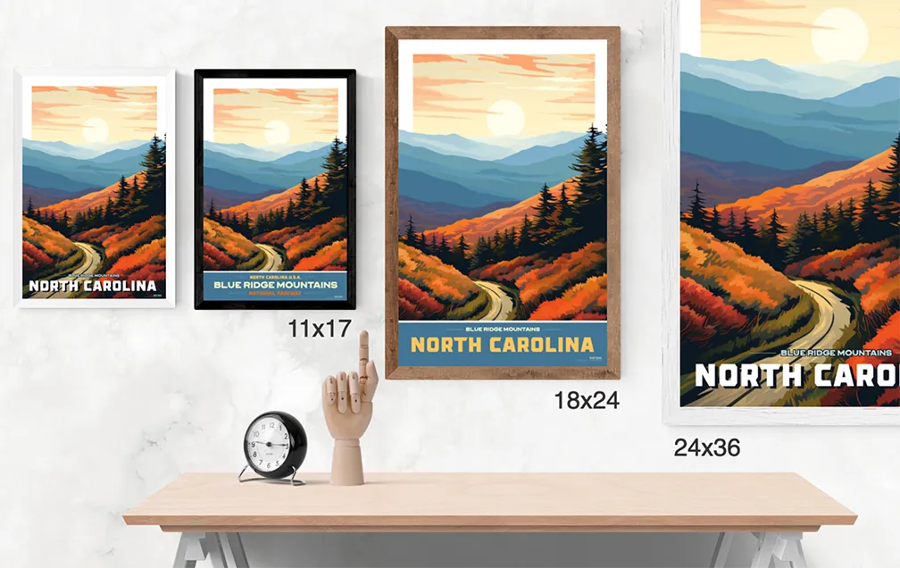 North Carolina, Blue Ridge Mountain Scene Illustration