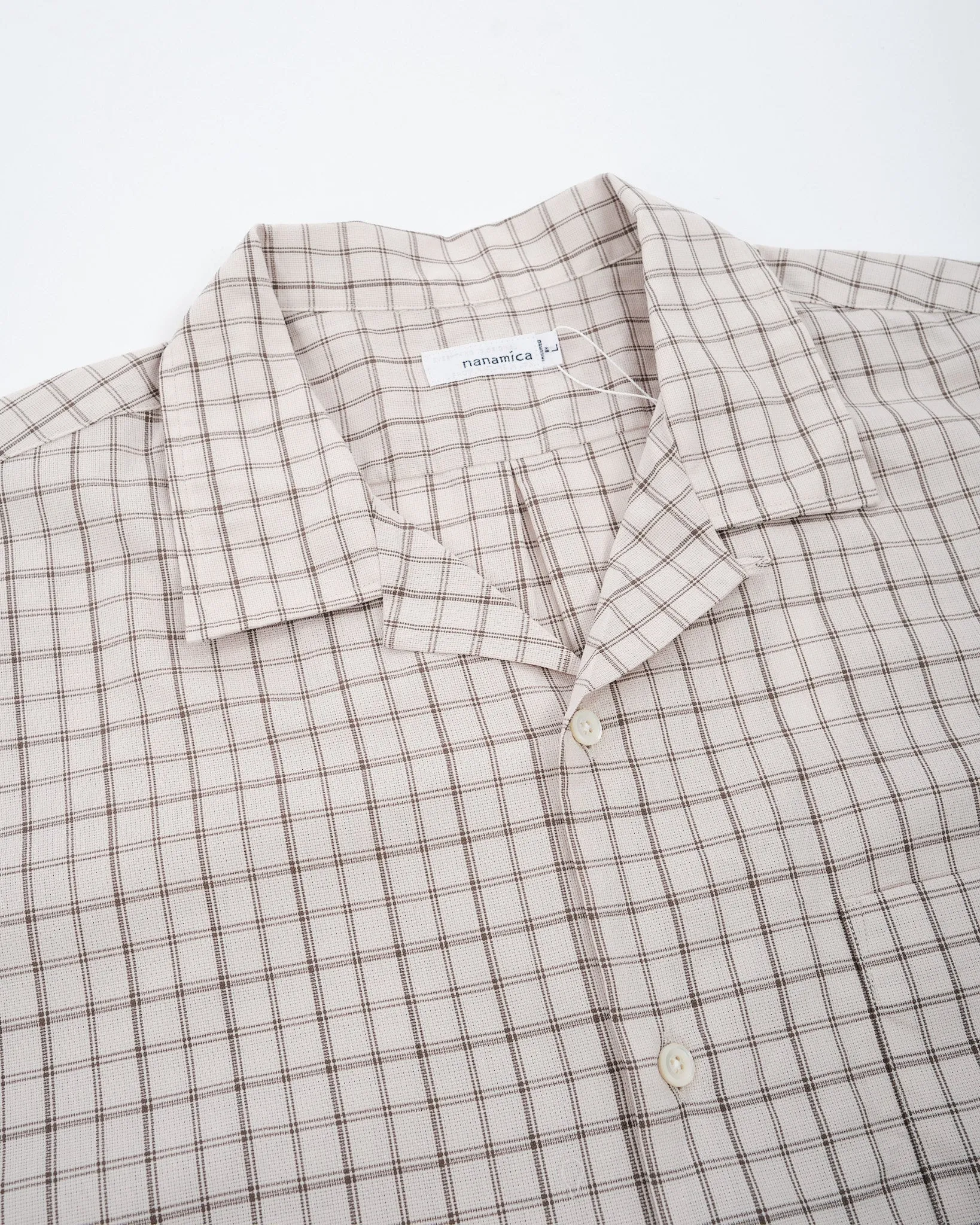 Open collar Panama Plaid S/S Shirt Beige