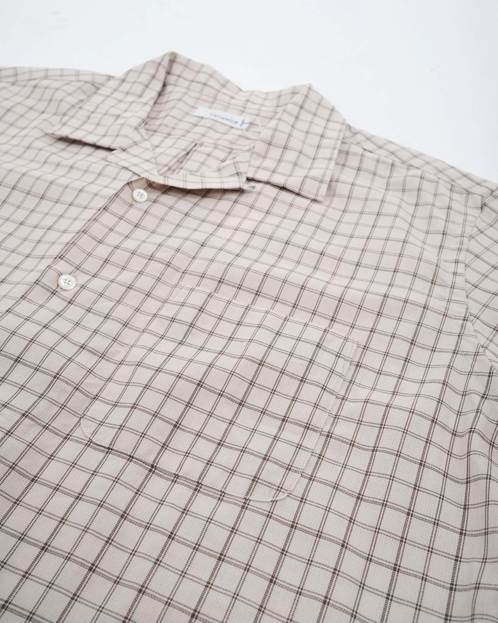 Open collar Panama Plaid S/S Shirt Beige