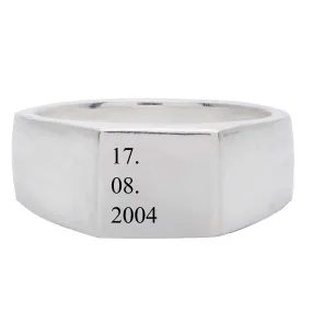 Personalised Date Large Square Silver Signet Ring