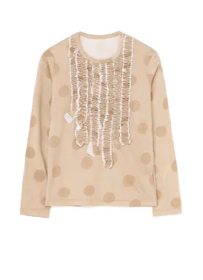 POLKA DOT LONG SLEEVE T-SHIRT WITH GATHERED DETAIL