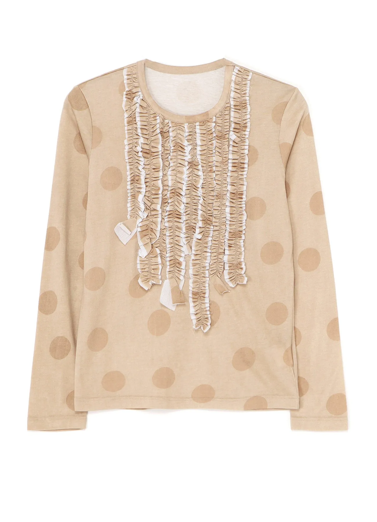 POLKA DOT LONG SLEEVE T-SHIRT WITH GATHERED DETAIL