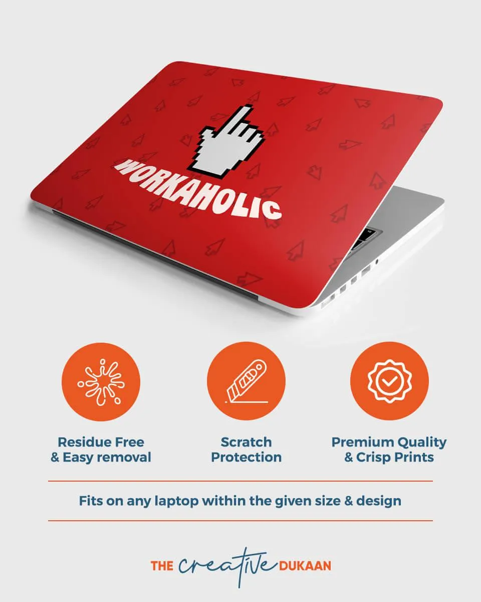 Red Laptop Skin With Workaholic Symbol & Cursor Arrow