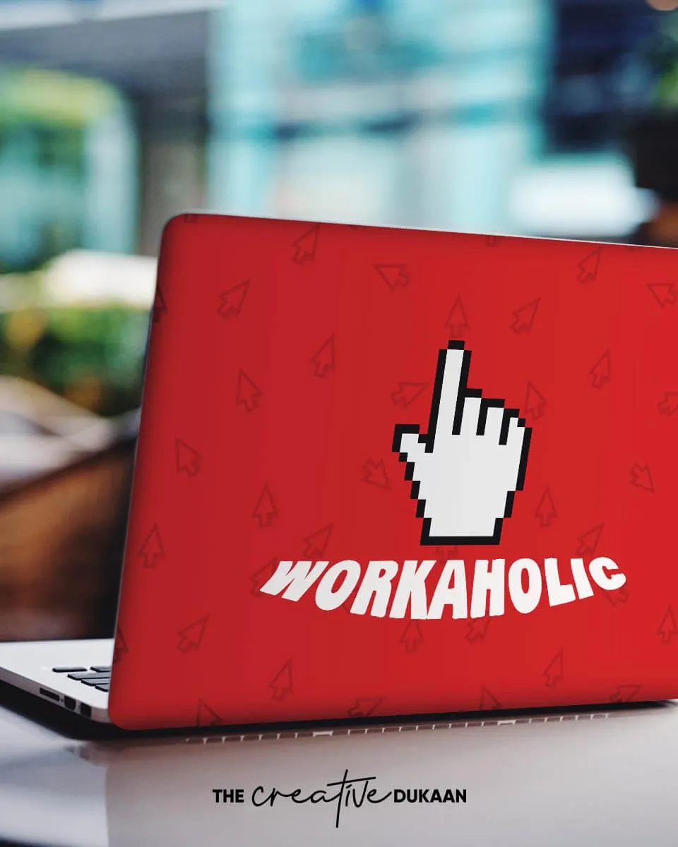 Red Laptop Skin With Workaholic Symbol & Cursor Arrow