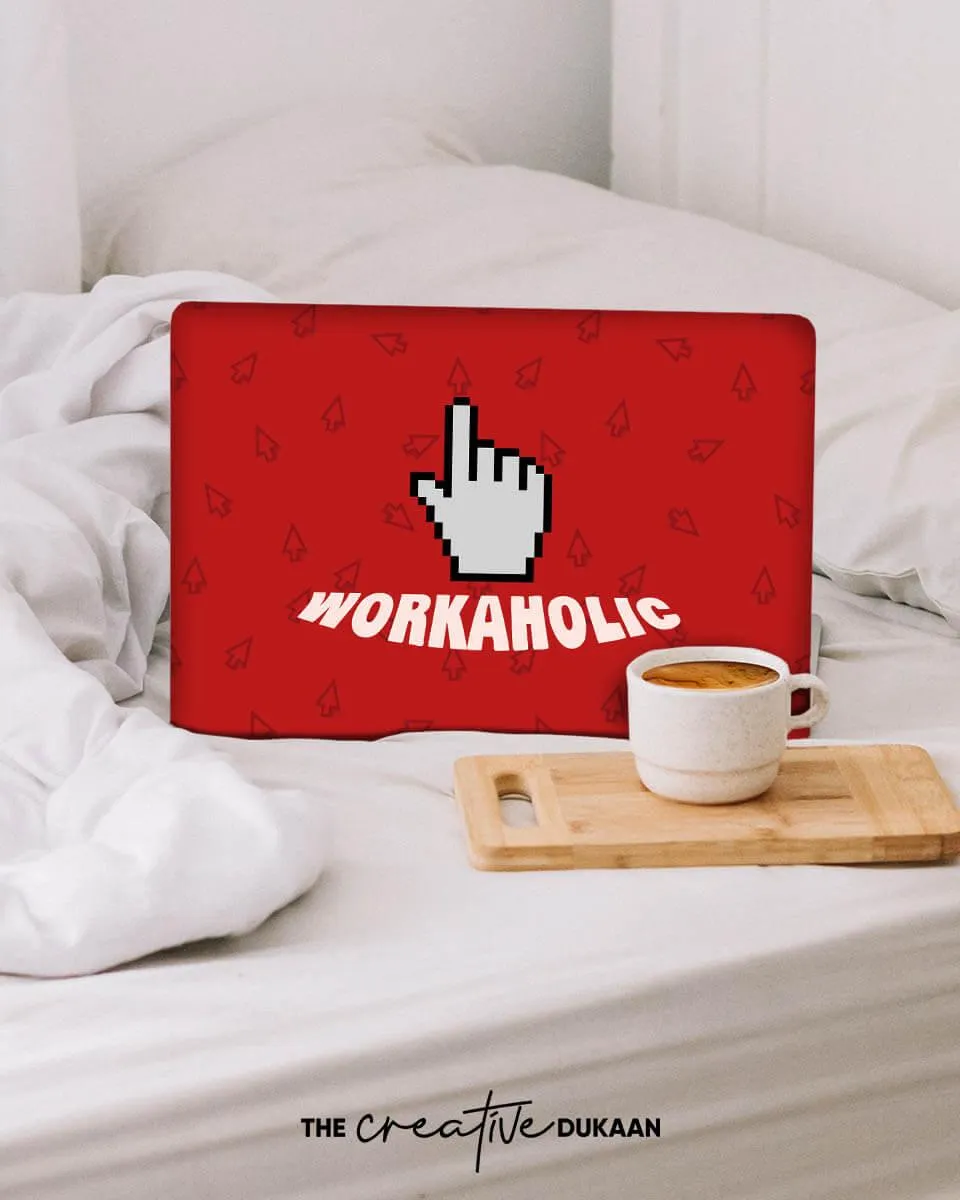 Red Laptop Skin With Workaholic Symbol & Cursor Arrow