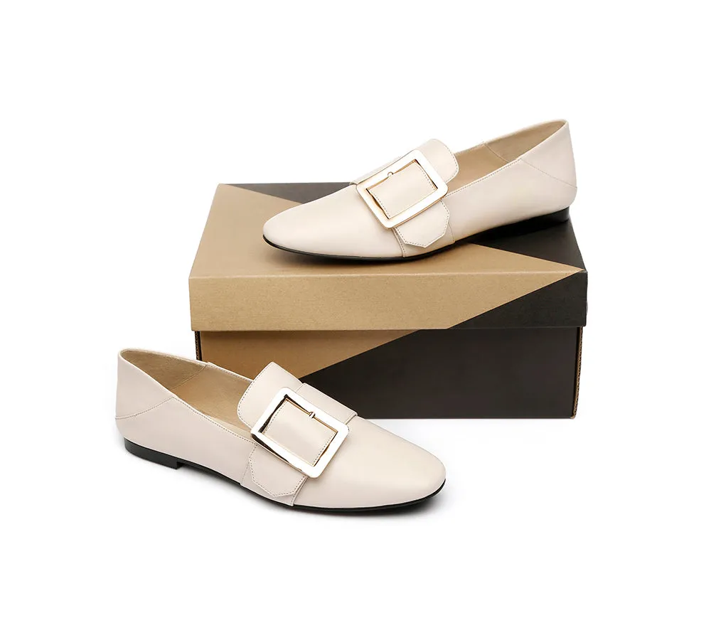 Sally Square Buckle Loafers Opera Flats Almond Toe Flat Heel