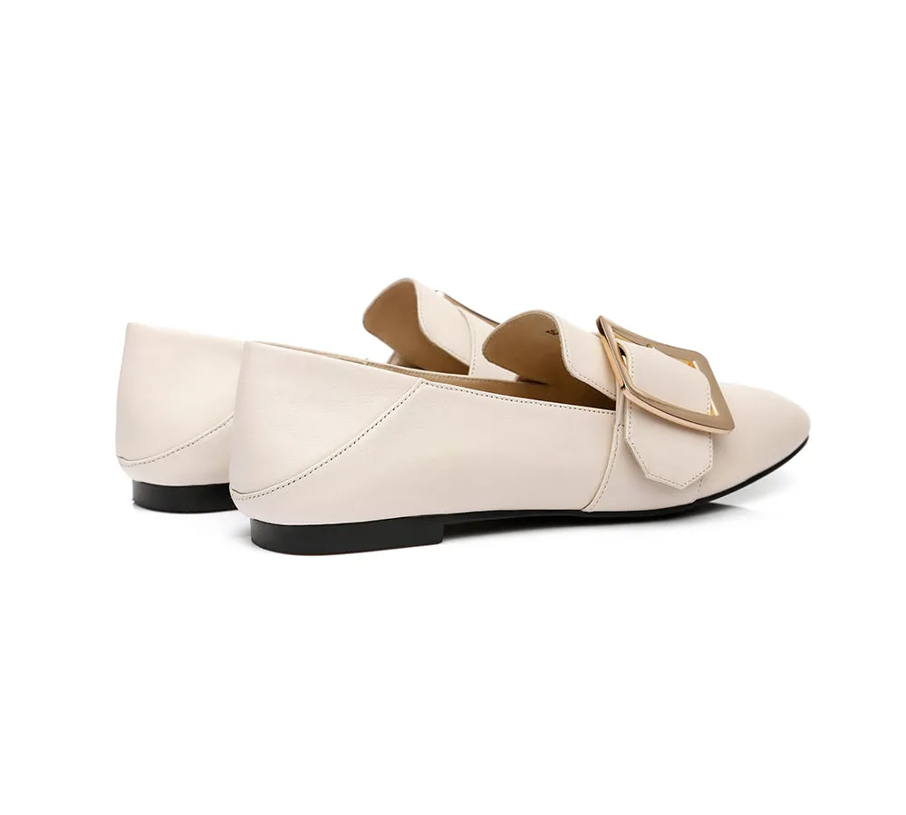 Sally Square Buckle Loafers Opera Flats Almond Toe Flat Heel