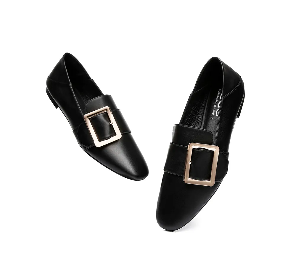 Sally Square Buckle Loafers Opera Flats Almond Toe Flat Heel