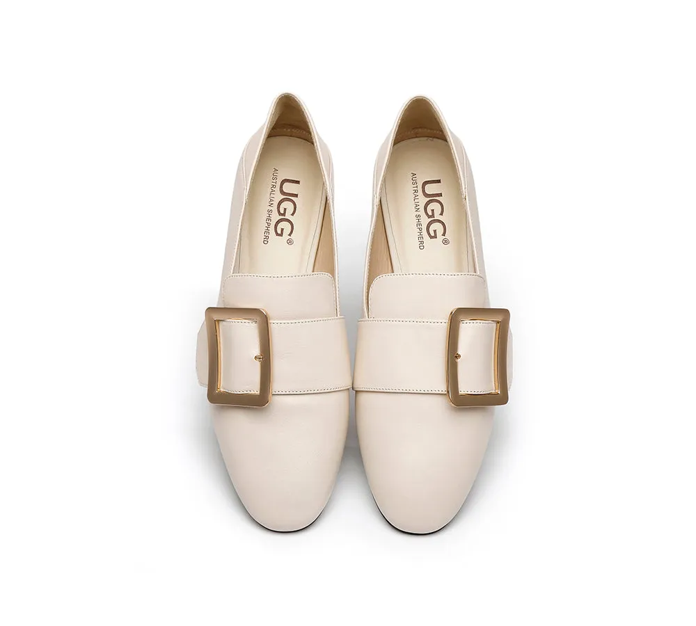 Sally Square Buckle Loafers Opera Flats Almond Toe Flat Heel