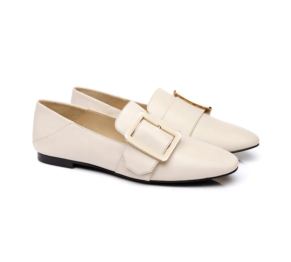 Sally Square Buckle Loafers Opera Flats Almond Toe Flat Heel