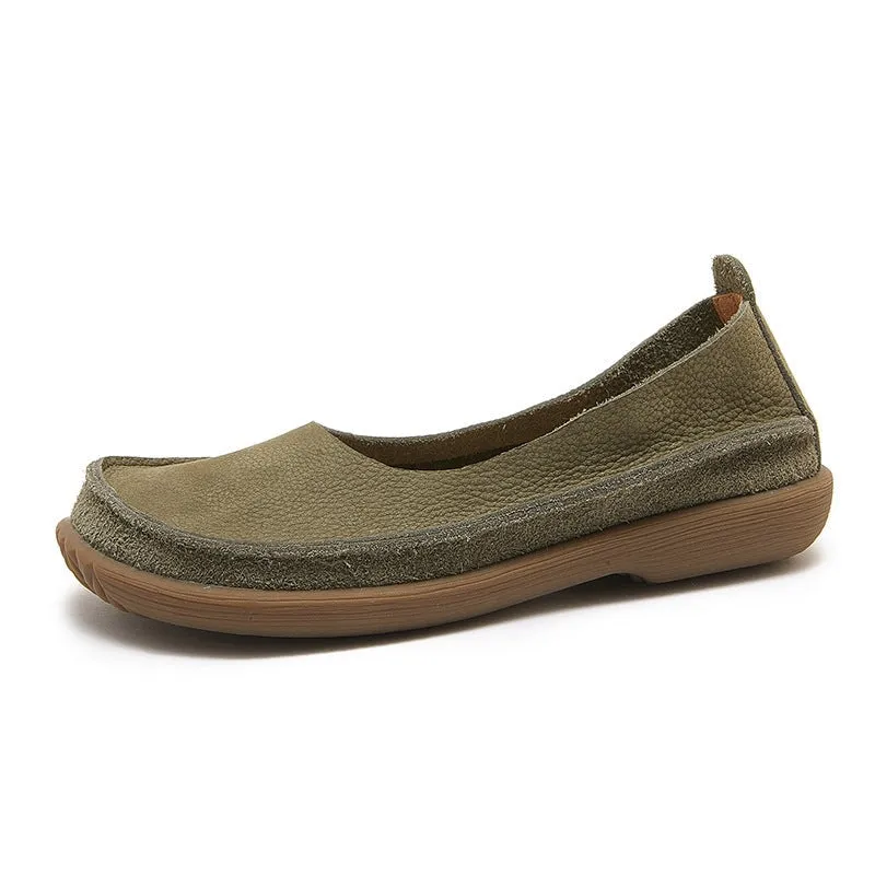 Soft Leather loafers Breathable Slip Ons Handmade in Green/Coffee/Khaki