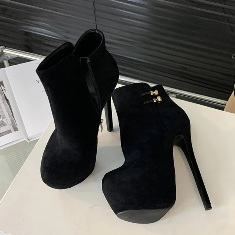 Trendy  Fashion  Elasticity Buckle Strap Platform Boots High Heel