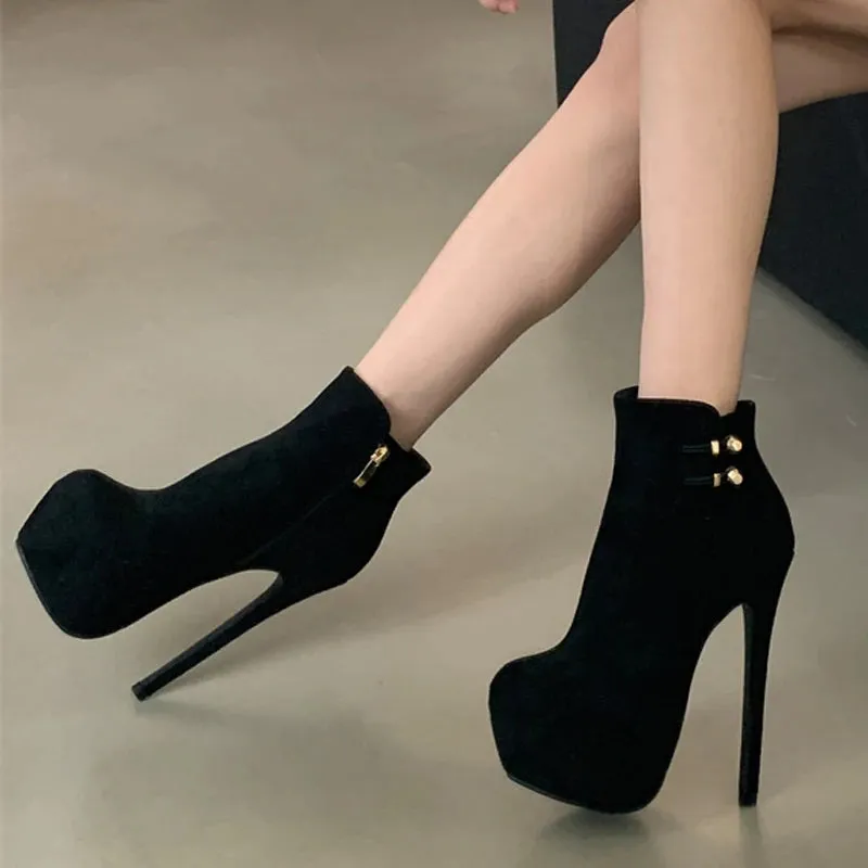 Trendy  Fashion  Elasticity Buckle Strap Platform Boots High Heel