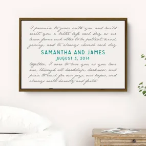 Wedding Vow Art Framed on Canvas personalized with Names and Date