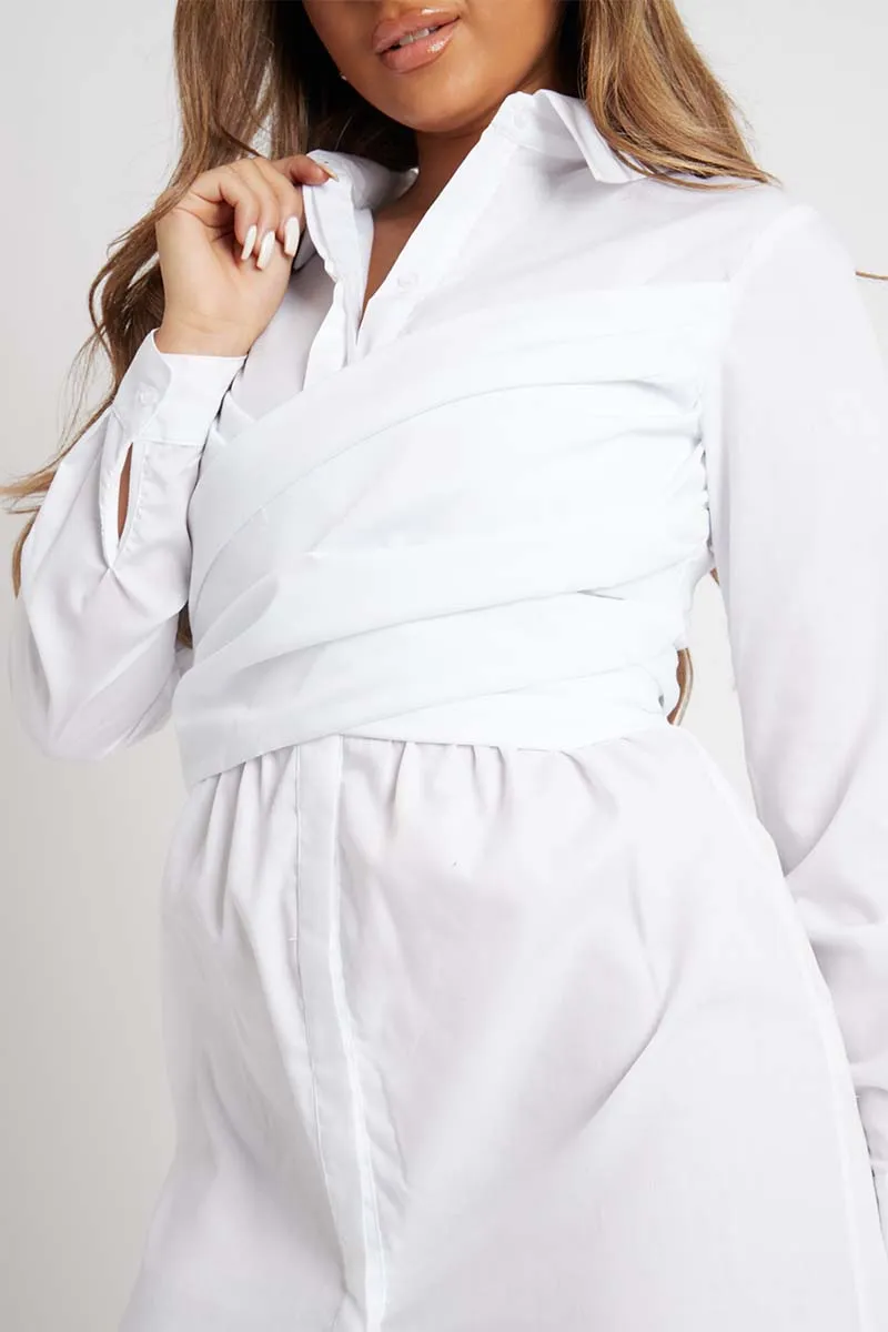 White Wrap Front Shirt Dress - Nixie