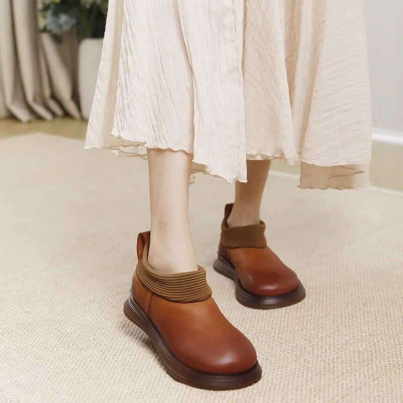 Womens Handmade Full Grain Leather Soft Loafer Flats - Brown/Black