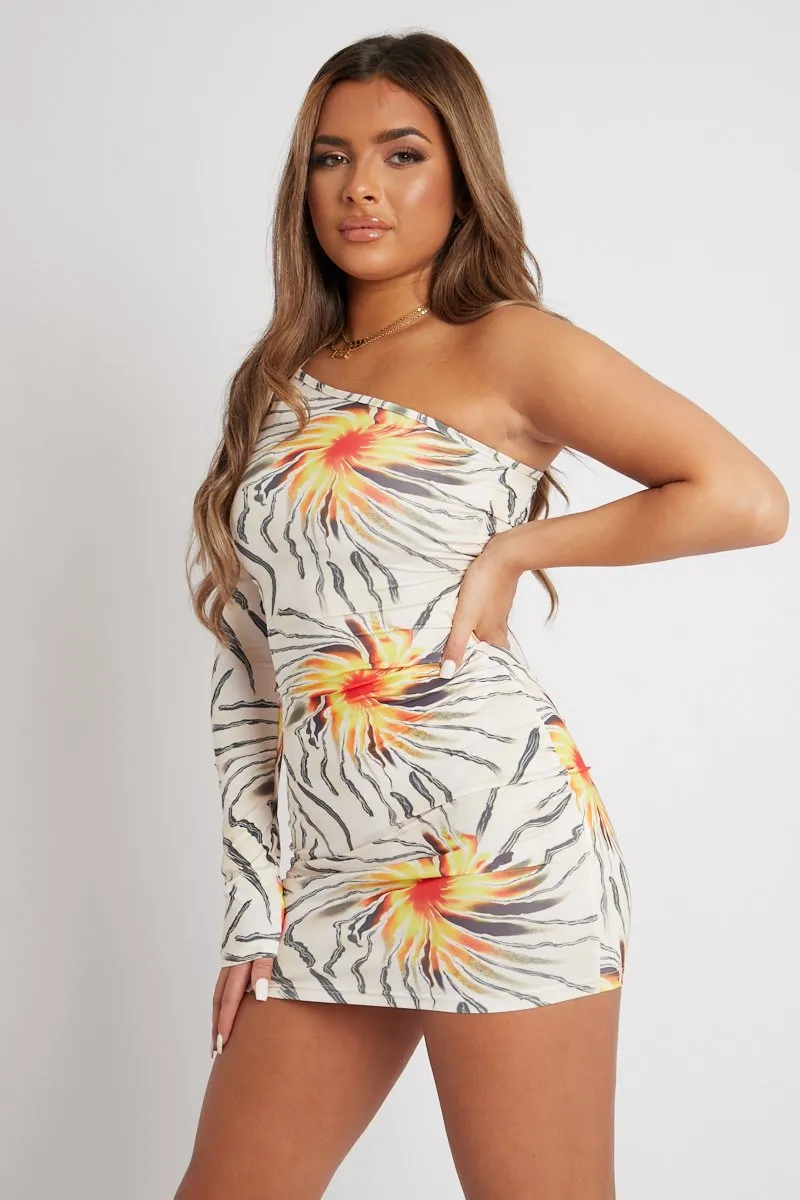 Yellow Cut Out One Sleeve Mini Dress - Jiani